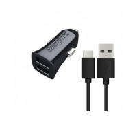 Energizer Hightech Car Charger 2USB + USB Cable TypeC  Black